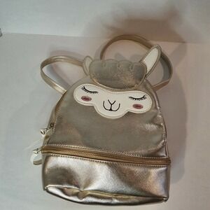 Under One Sky Gold Lamb Backpack 8x9 Cute‎ Girls Bag Sheep Animal School Sparkle